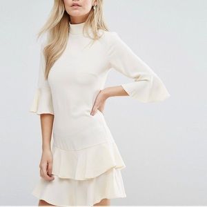 Cream Fluted Sleeve Ruffle Dress Petite US 6/UK10